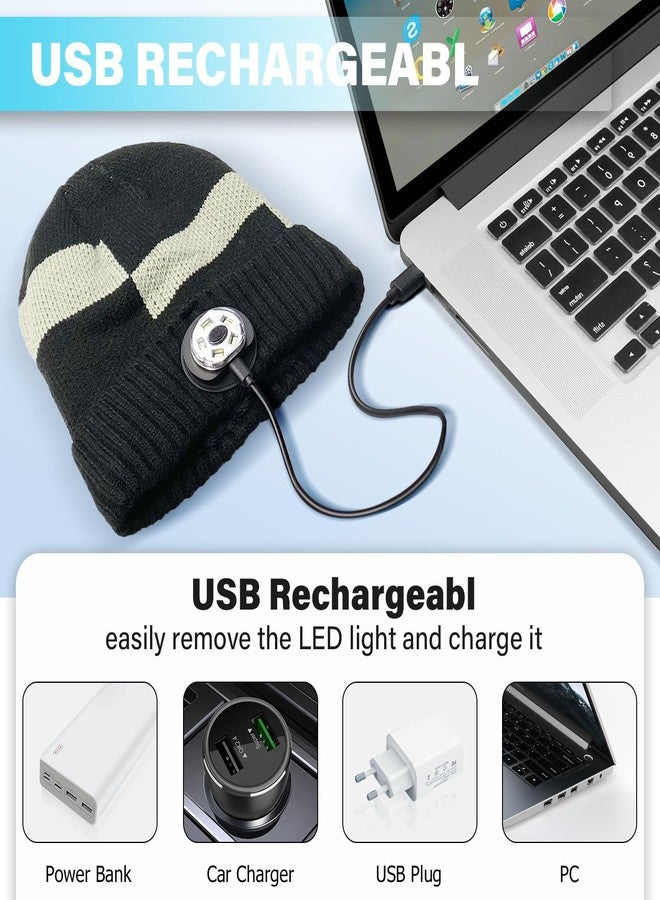 SJPRO قبعة صوفية مبطنة بإضاءة LED، قابلة لإعادة الشحن عبر منفذ USB، قبعة شتوية دافئة للجنسين، قبعة محبوكة بإضاءة ليلية، مصباح يدوي للتخييم والجري في الهواء الطلق، هدية قبعة صوفية للنساء والرجال، لون أسود - Image 3